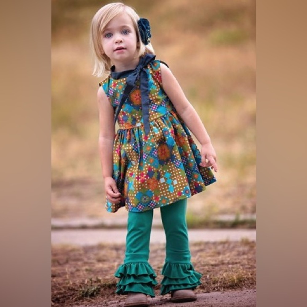 Persnickety Tie Neck Tunic & Matching Mustard Ruffle Leggings